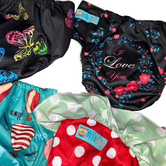 Alva Baby Snap Pocket Adjustable Diaper Covers Lot of 4 butterfly strawberry - Picture 5 of 5